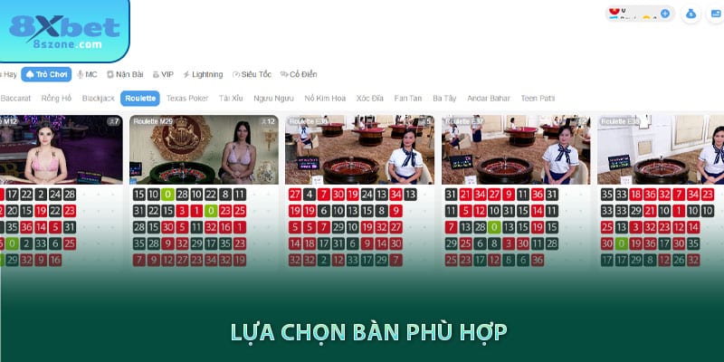 Cách chơi Roulette: Kiến thức cơ bản và tỉ lệ cược 29 Lựa chọn bàn roulette phù hợp tại 8xbet
