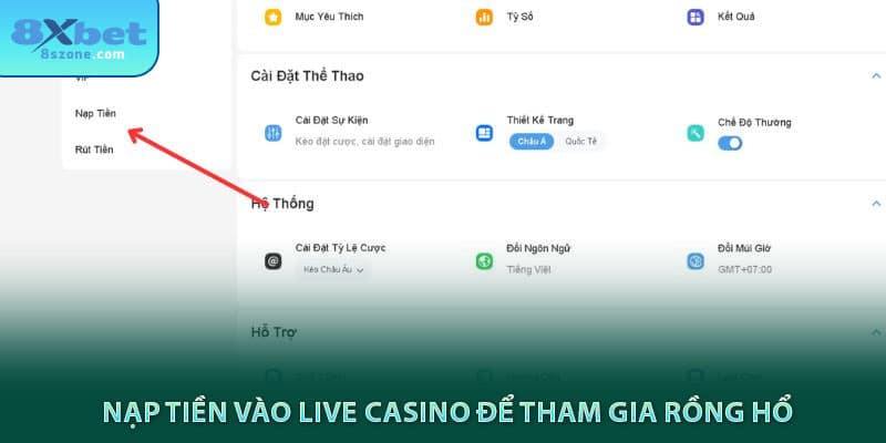 Cách Chơi Rồng Hổ: Kinh nghiệm thắng lớn nhà cái 13 Nạp tiền vào live casino để tham gia rồng hổ 8xbet